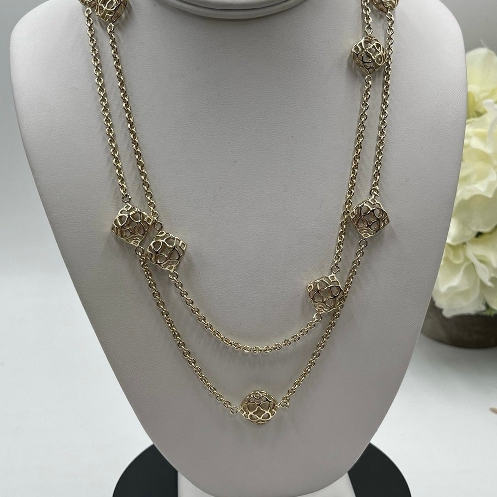 Kendra Scott "Devalyn" Puff Logo Medallion Gold Plated Long Station Necklace